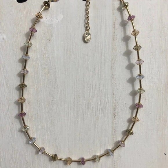 Beaded Rhinestone Necklace & Chandelier Earrings Gold Tone - Picture 2 of 7